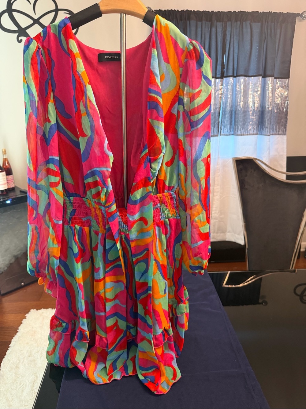 Dokotoo Vibrant Multicolor Wave Print Dress